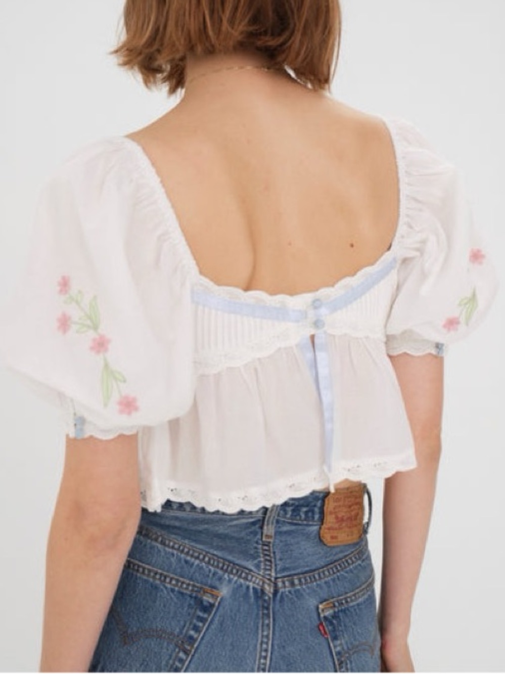 For Love And Lemons Carrington  Embroidered Puff-Sleeve Top // NWT - Picture 11 of 13